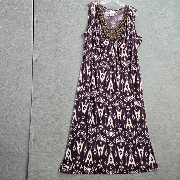 JMS Women Dress 2X Purple Colorblock Maxi Beaded Boho Sleeveless - Picture 1 of 10